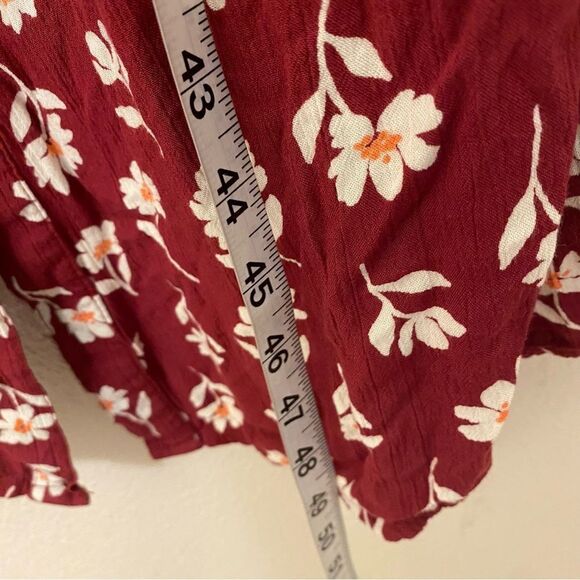 Red floral print boho feminine romantic button front midi dress tie shoulder XL - Picture 9 of 12